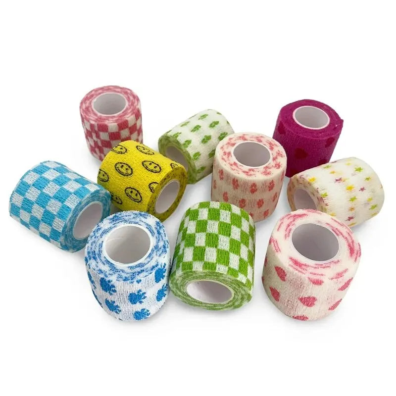 6 Roll Medical Therapy Elastic Bandage 4.8m Printed Sports Knee Protector Colorful Self Adhesive Wrap Tape for Finger Joint Pet Qme