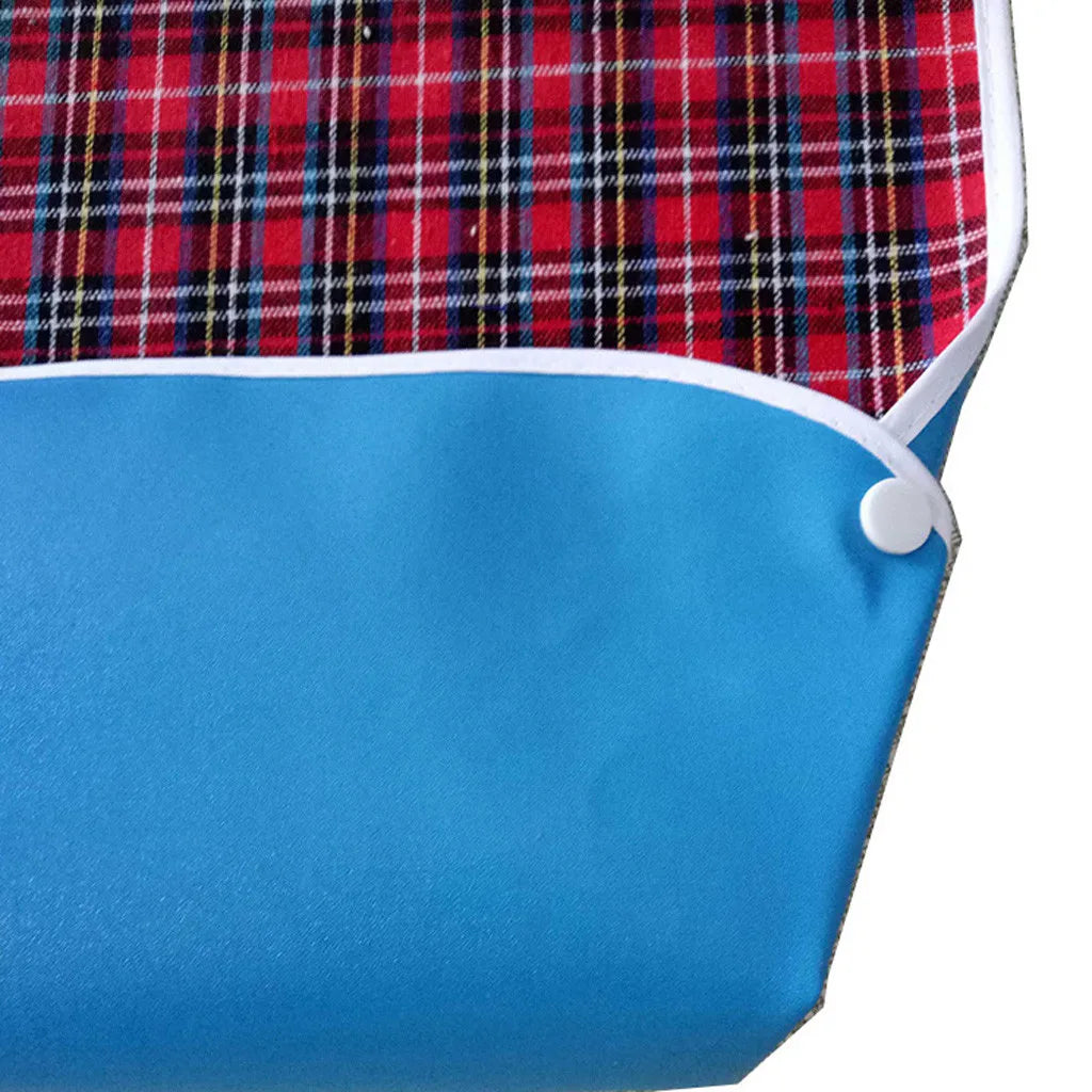 Adult Waterproof Mealtime Bib Plaid Reusable Wearing Clothes Protector Bib Multiuse Senior Bib Drooling Handkerchief Qme