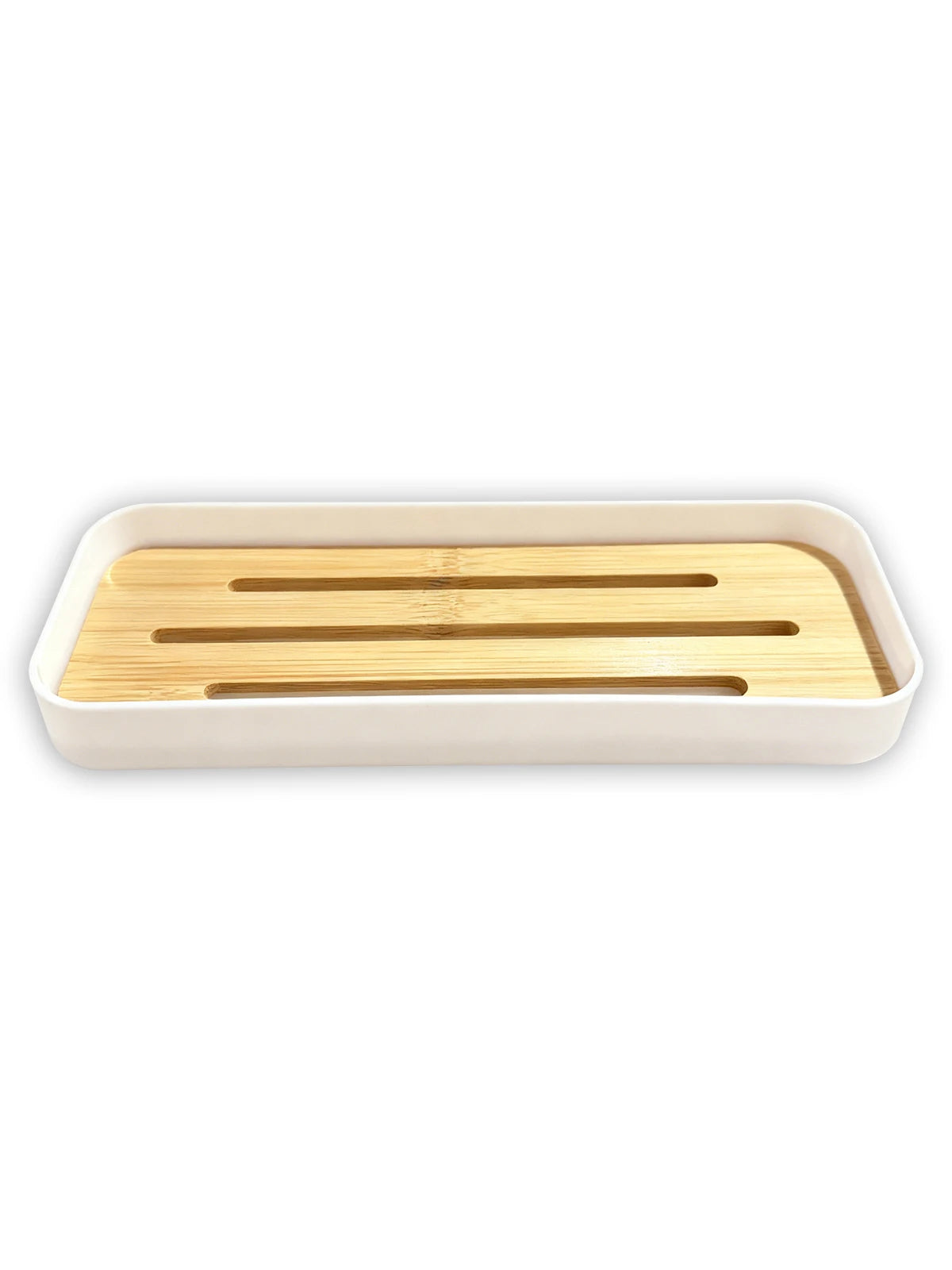 Bamboo Soap Dish Bottles Holder Tray Removable Countertop Drain Tray Candle Perfume Jewelry Organization Bathroom Vanity Tray Qme white