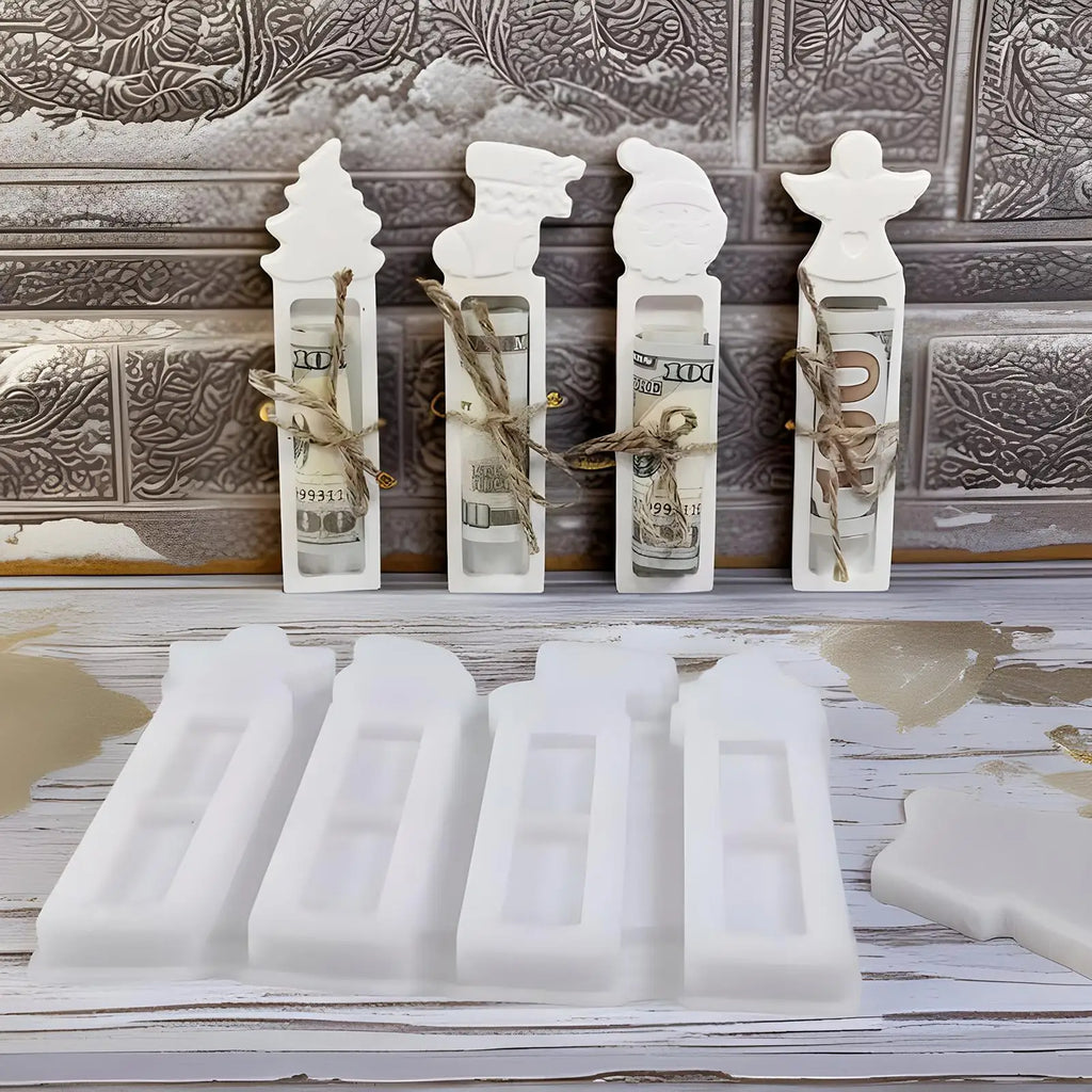 Money Holder Silicone Mold 4-Cavity Christmas Ornament Moulds Quick Demolding Cash Holder Mold For Holiday Gathering Home Qme