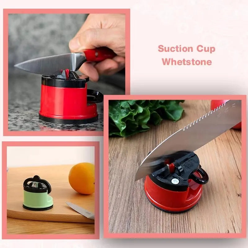 Portable Red Suction Cup Sharpener Tool Suitable Home Kitchen Friut Cut-knife Tool Outdoor Household Sharpener Accessories Qme