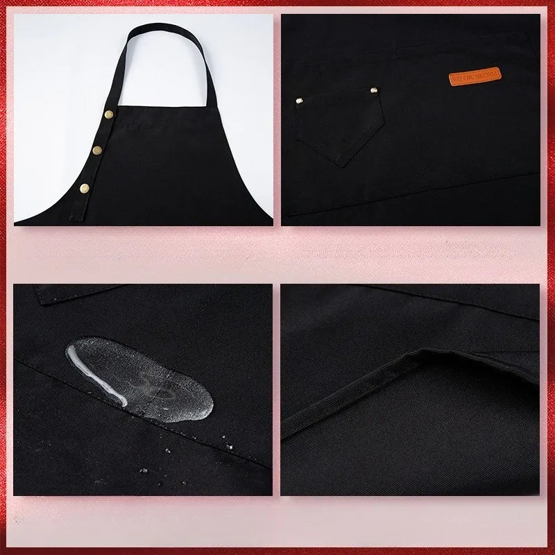 Waterproof Kitchen Apron Perfessional Kitchen Apron Restaurant Shop Waiter Work Uniform Women/Men with Pockets Cleaning Pinafore Qme