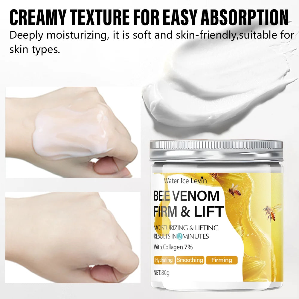 Bee Venom Firming and Lifting Cream - 80g, Absorbs in 2 Minutes, Non-Greasy and Moisturizing, Suitable for All Light Skin Tones, Alcohol-Free Formula, Brightens and Evens Skin Tone Qme