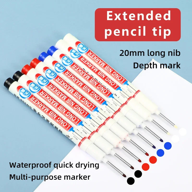 8Pcs Perforating 20mm Deep Hole Long Head Nib Markers For Metal Pen Waterproof Bathroom Woodworking Decoration Multi-Purpose Qme