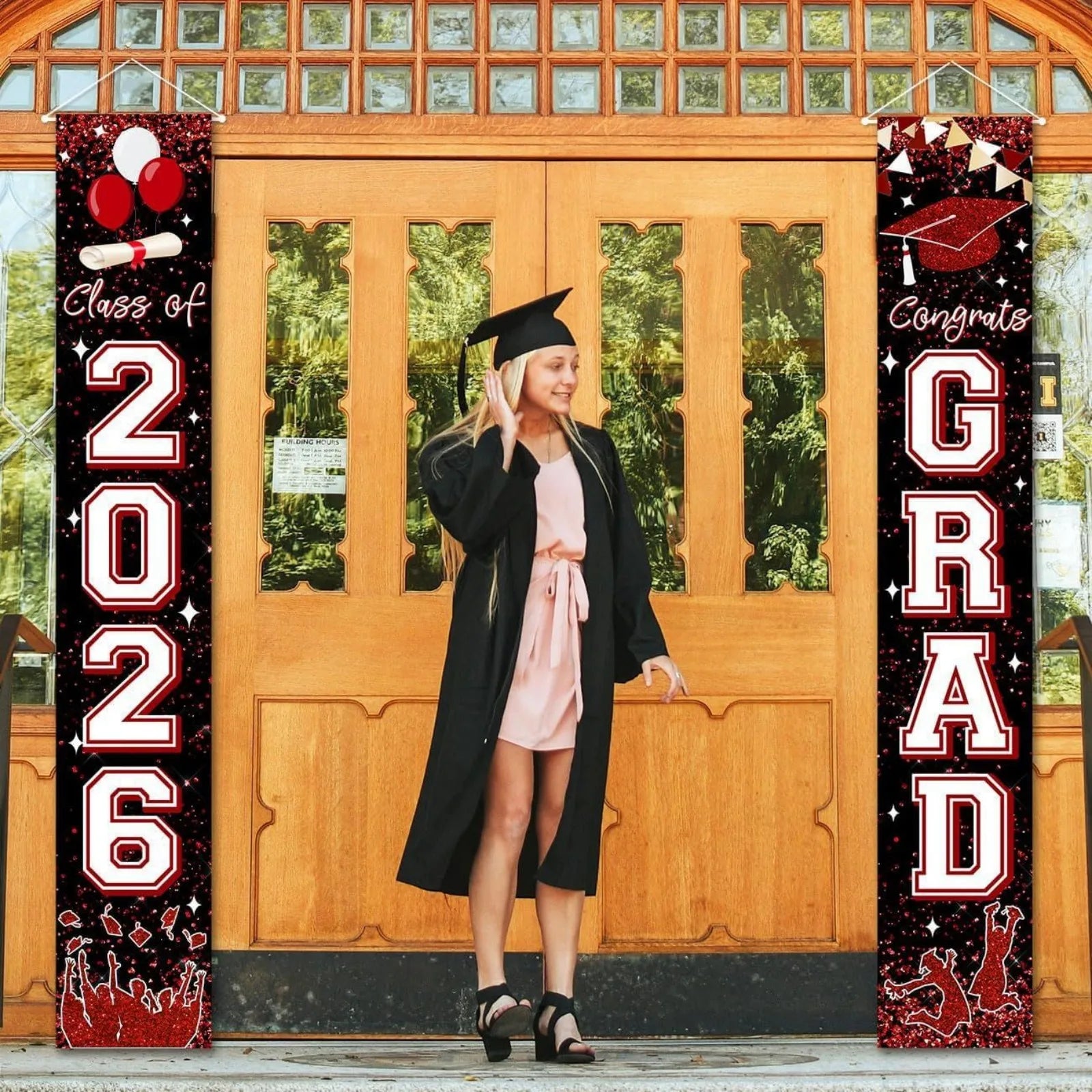 Class of 2026 Graduation Banners Graduate Party Decorations Couplets Porch Signs Indoor Outdoor Banners Party DIY Supplies Qme Red
