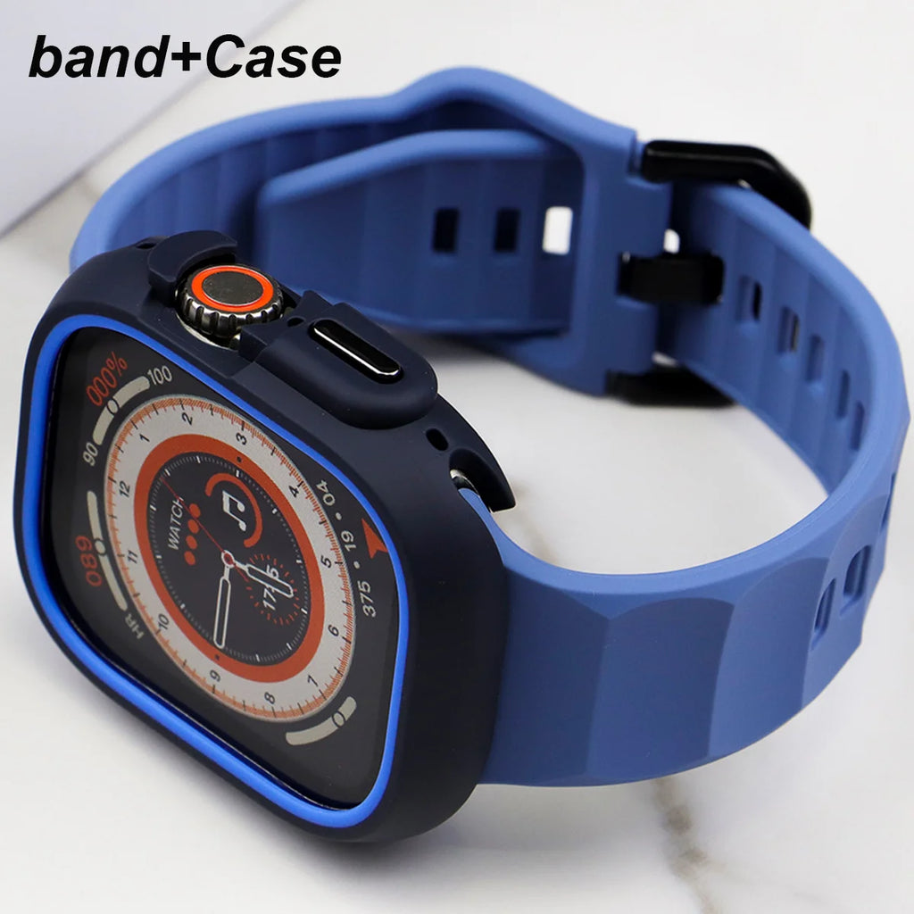 Silicone Sport Strap+Case for apple watch 9 8 7 6 SE 5 Ultra 2 Belt Bracelet Iwatch Series 49mm 45mm 41mm 44mm Protective Cover Qme