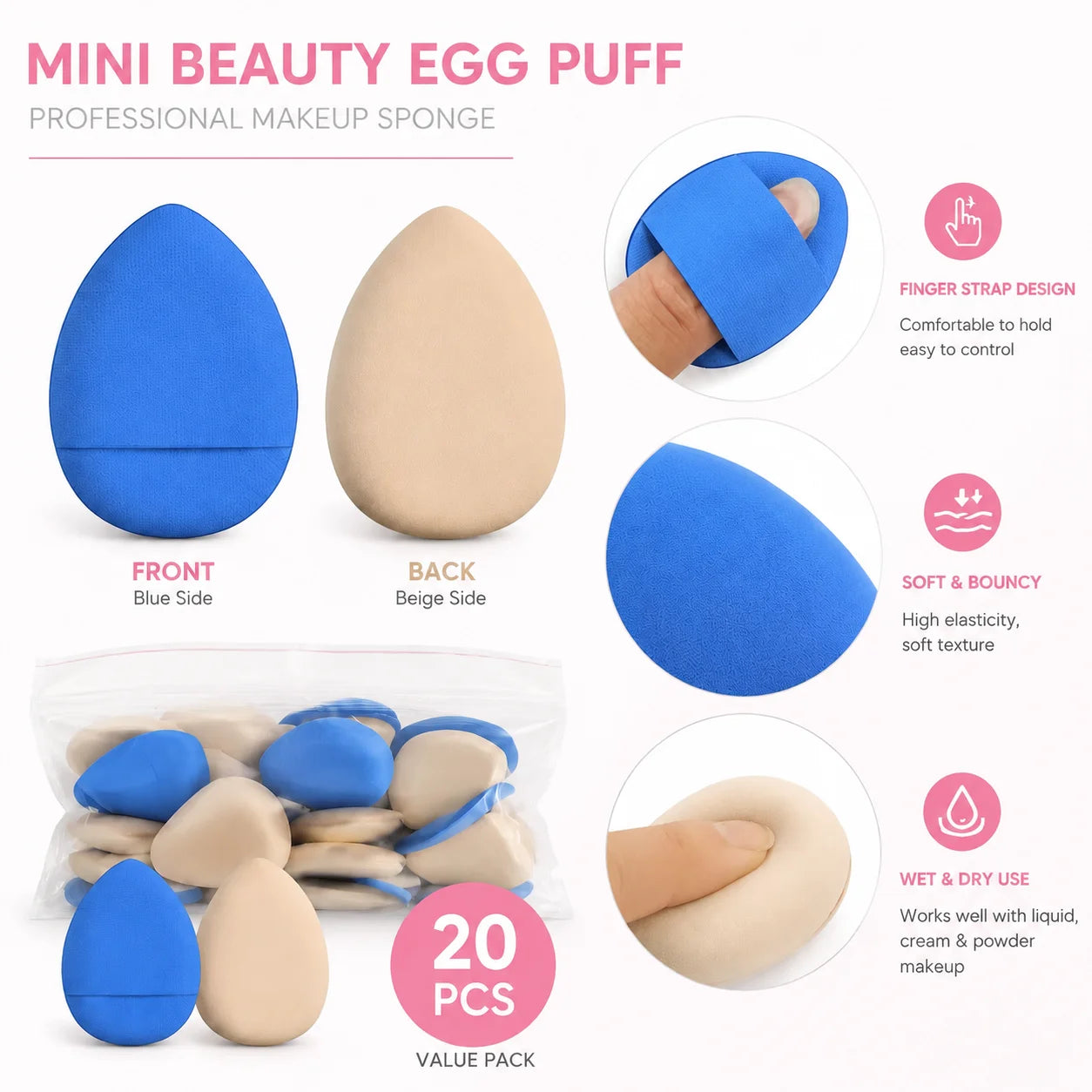 Mini Finger Puff Foundation Small Air Cushion Powder Sponge Face Qme gren
