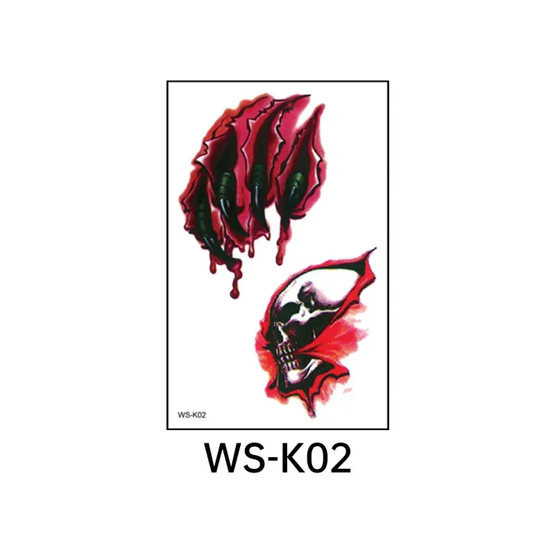 A 10pcs Waterproof Halloween Tattoo Stickers Bleeding Wound Scar Temporary Tattoos for Women Men Fake Tattoo For Halloween Party Qme