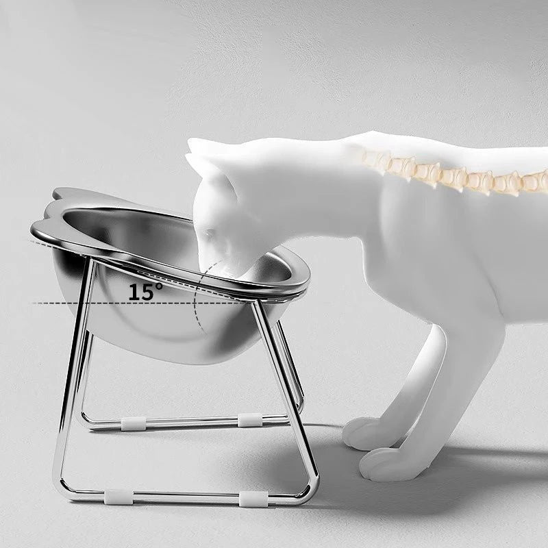 .Raised Cat Bowls Tilted Neck Guard Cat Food Bowl 304 Stainless Steel Shatter-resistant Elevated 15° Pet Supplies For Puppy Cat. Qme