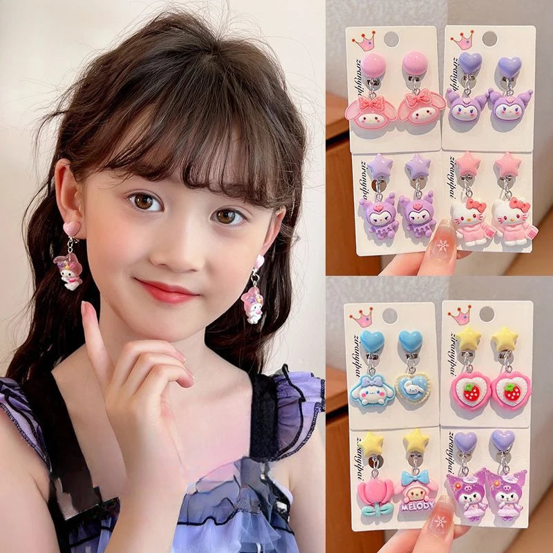 Hello Kitty Kuromi Cartoon Ear Clips Discomfort-free Fake Earrings Qme