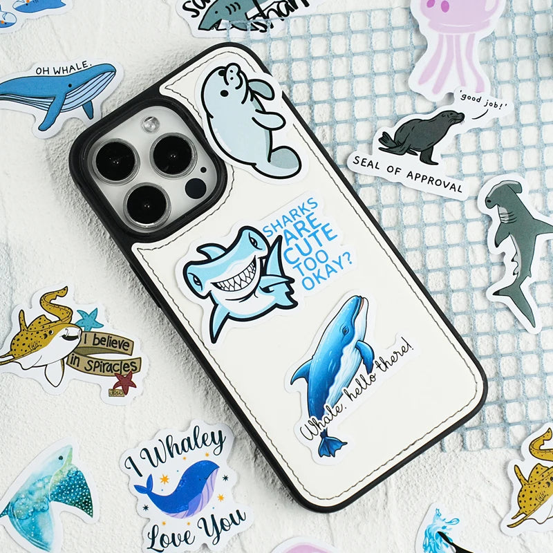 Cute Marine Life Sticker Pack, Kawaii Doodle Illustration Decor Stickers for Water Bottle Notebook Luggage Decoration Qme