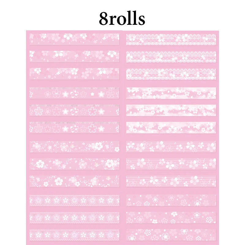 8 Rolls Spring Cherry Blossom Washi Tape, Fresh Pink Decor for Journals, Multi‑Scene Use, Essential for Craft Lovers Qme 8 Rolls