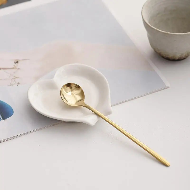 Heart Shaped Ceramic Spoon Rest Pad Coffee Holder Soup Ladle Rack Qme