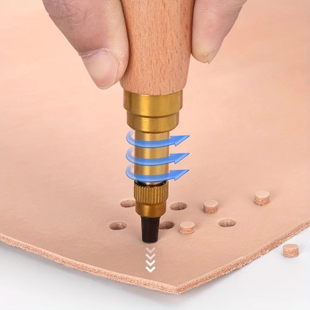 Adjustable leather punch, featuring 6 punching heads in sizes 1.5mm/2mm/2.5mm/3mm/3.5mm/4mm, leather craft tool Qme