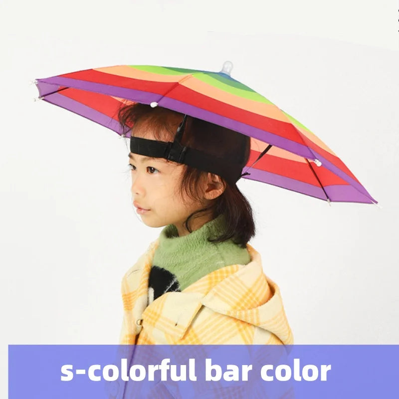 Head Wearing Type Umbrella Hat Anti-UV Windproof Rain Gear Foldable Fishing Sunshade Umbrella Hat Camping Beach Head Cap Qme s-colorful bar color