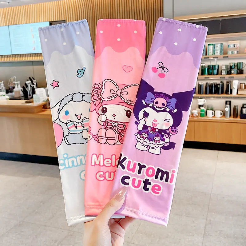 Hello Kitty Kuromi Sun Protection Arm Sleeves—Breathable Cooling Arm Sleeves for Students—UV-Protective Cooling Silk Arm Sleeves Qme 21