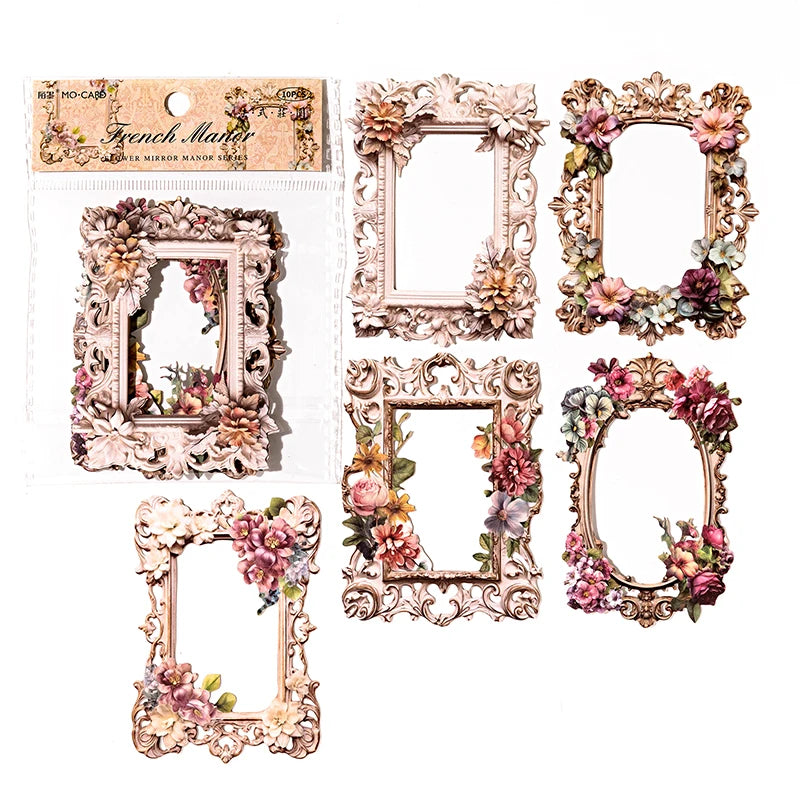 TIANZI 10 pcs Relief Retro Frame hollow-out Flowers Picture Frame Gorgeous Relief Hand Tent DIY Decorative Collage Material Qme A