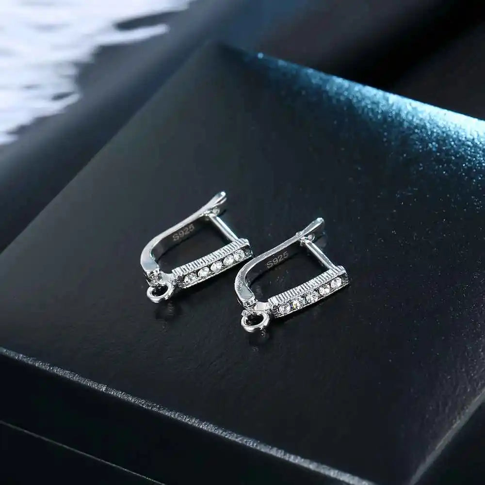 Wholesale Price Shiny CZ Austrian Crystal 925 Stamp Silver Color Hoop Earring Findings for DIY Jewelry Making Components Qme