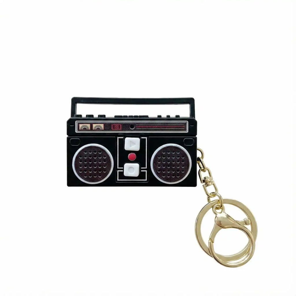 Creative Simulated Recorder Keychain Mini Portable Retro Album CD Fun Music Box Bag Decor Accessories Keyring for Friends Gifts Qme Black One Size