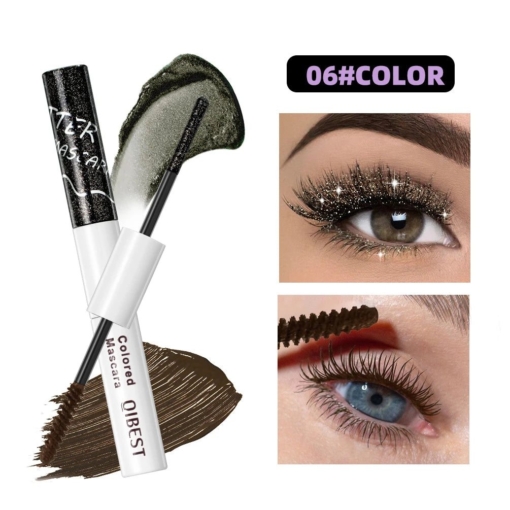 QIBEST Double Headed Diamond Glitter Mascara Long Lasting Colored Mascara Eyelashes Pink Blue Red Voluminous Waterproof Mascara Qme 06