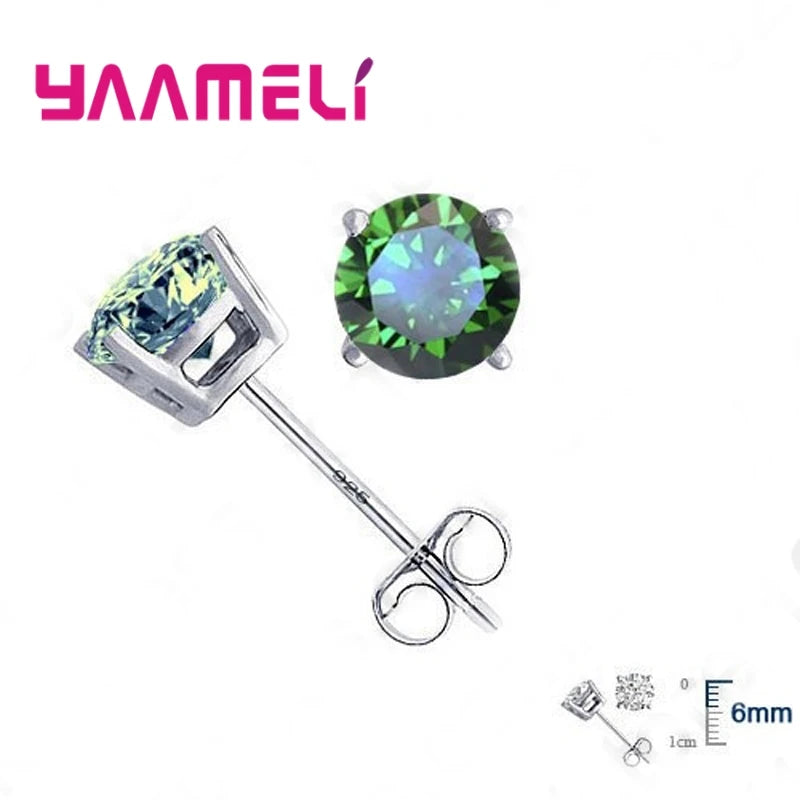 Classic CZ Crystal Stud Earrings 925 Sterling Silver Color for Women Men Unisex Gift AAA Cubic Zircon Wedding Party Jewelry Qme Olive