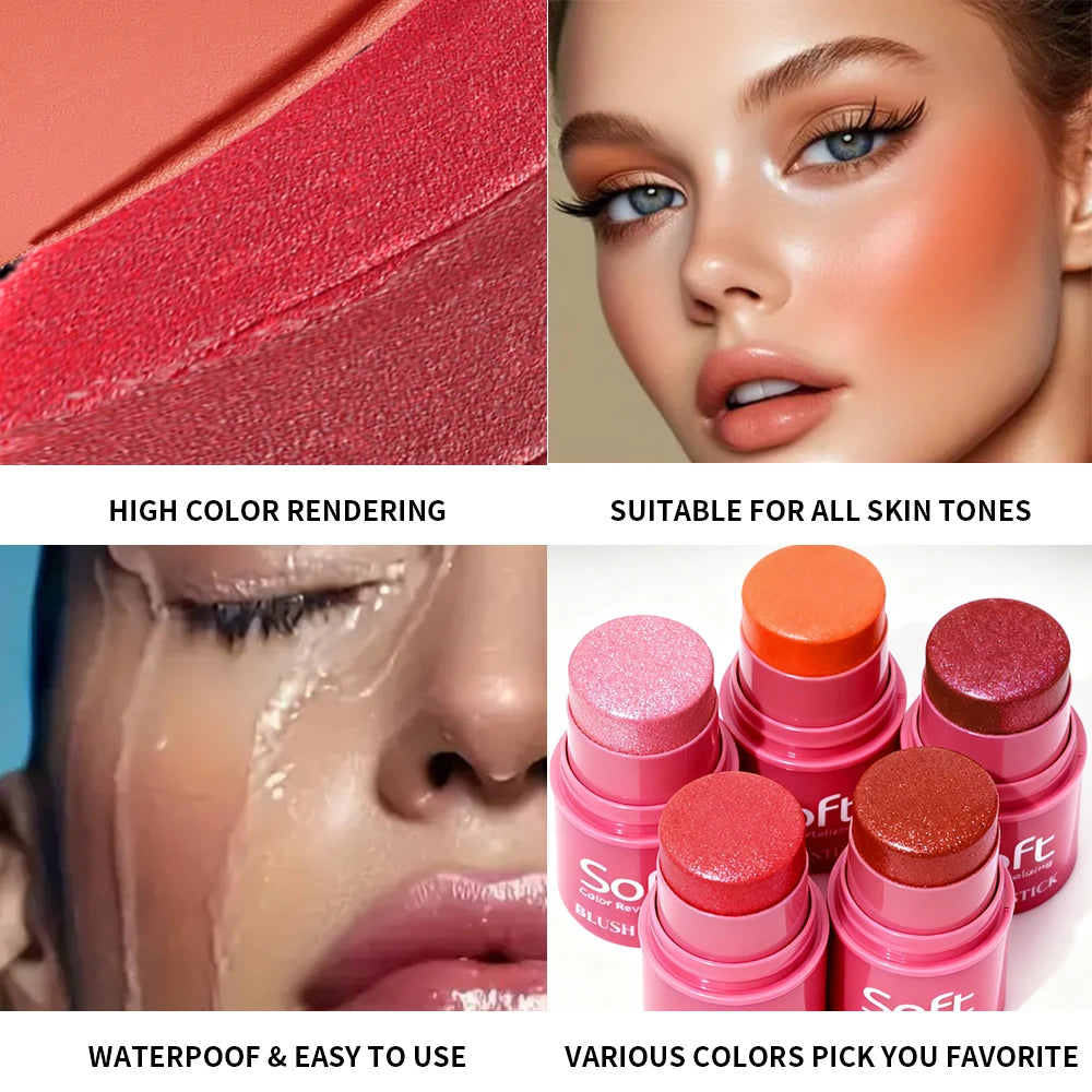 3 In 1 Multifunctional Blush Stick, Natural Matte Nude Makeup Brightening Skin Tone Makeup Stick, For Daily Face Makeup Qme