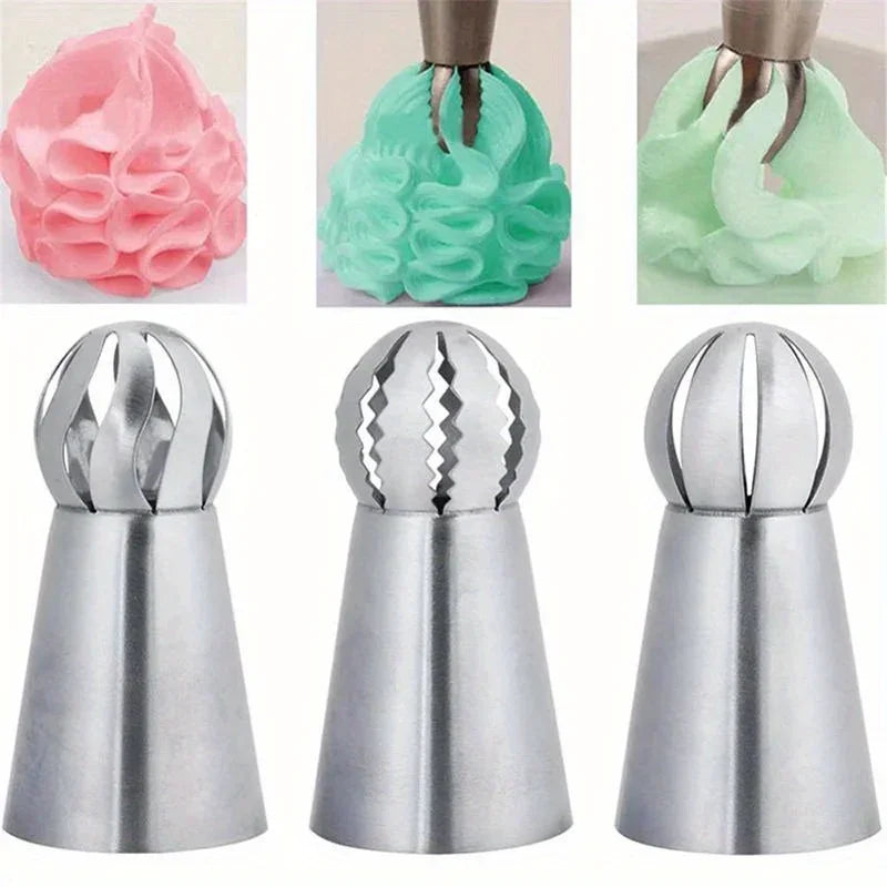 3pcs Piping Tips, Stainless Steel Piping Tips Set, Ball Shaped Icing Nozzles, Professional Decoration Tips, For Home Kitchen Qme