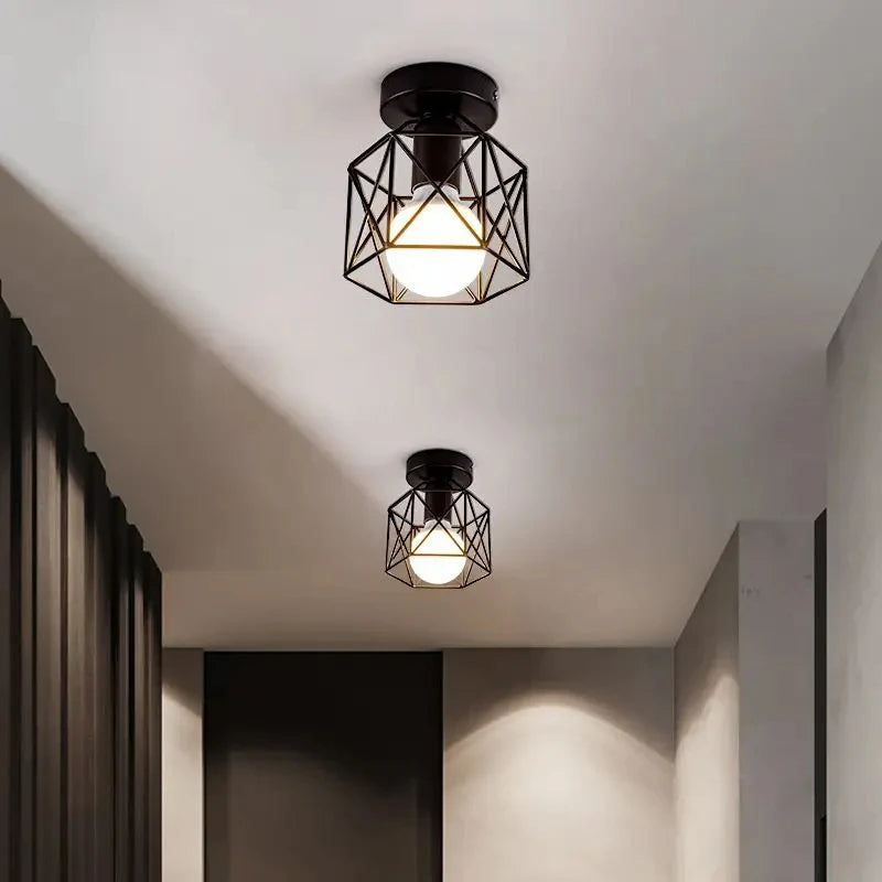Ceiling Light E27 Iron Lamp Body Indoor Lighting Lights For Aisle Bedroom Vintage Ceiling Metal Cage Fixture Lights 110-240V Qme
