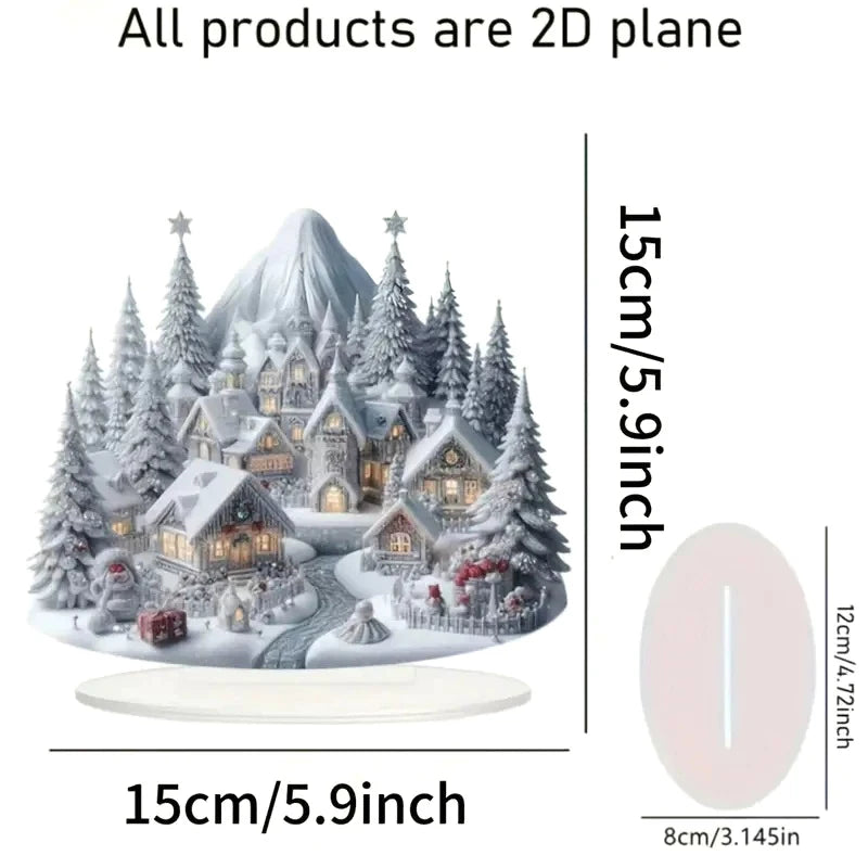 2D Elegant Acrylic Christmas Decoration Snowhouse & Reindeer Scene Home Office Ornaments Festive Warm Party Gift Photo Props Qme A