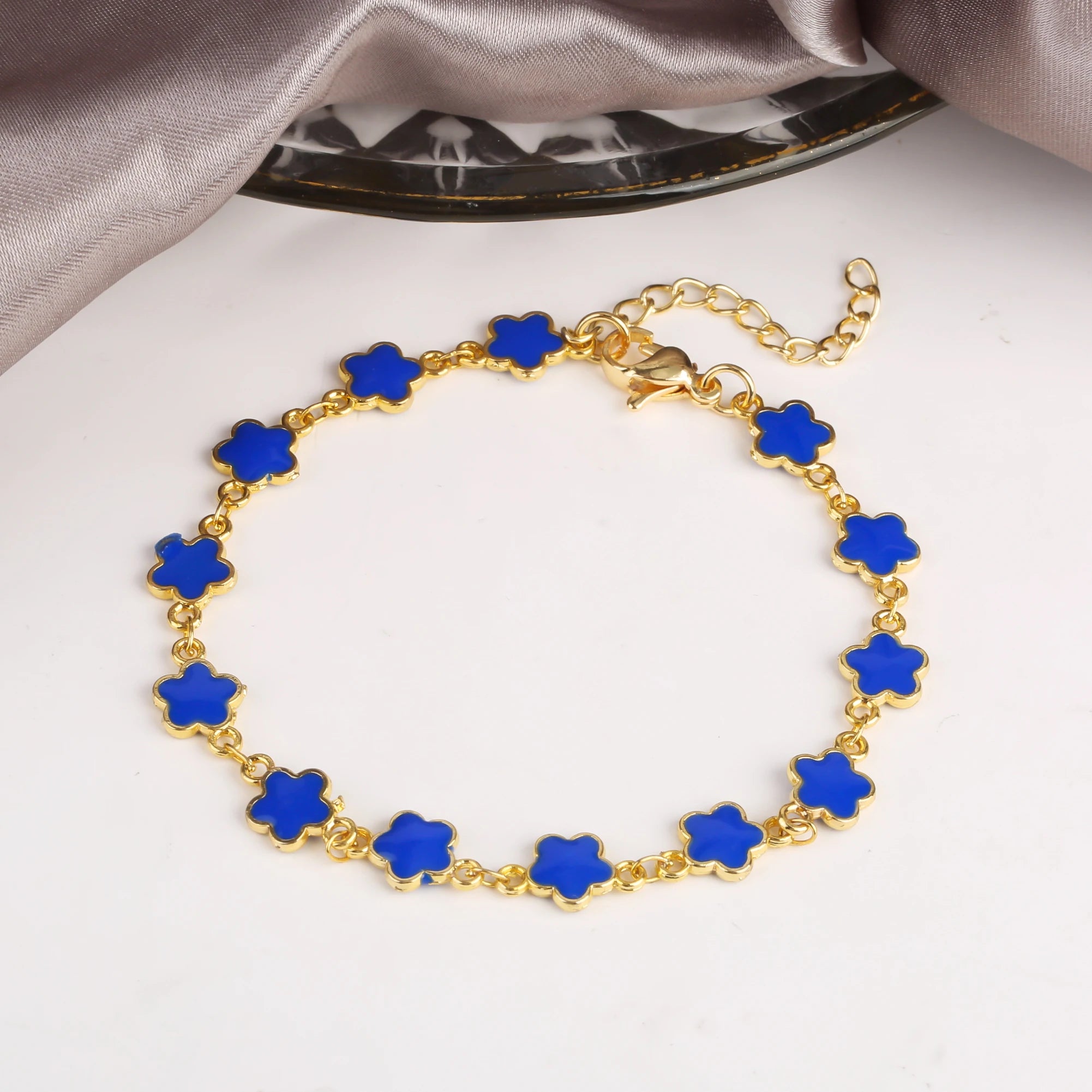 Classic 7 Color Copper Drip Oil Five-Leaf Flower Bracelet Necklace Pentagram Jewelry Set For Women Wedding Party Daily Wear Qme 20