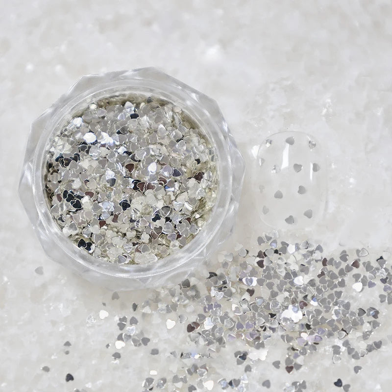 1Jar Mini Sparkling Love Nail Glitter Heart Decoration Salon Design Qme Silver