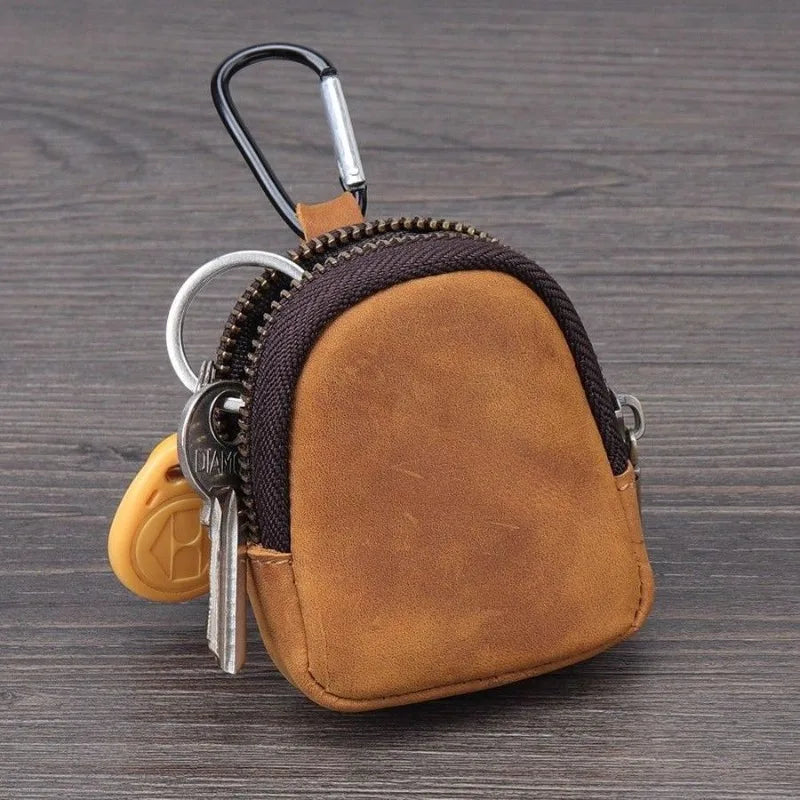 Crazy Horse Leather Earbuds Key Wallet Zipper Shell Design Multi-use Qme
