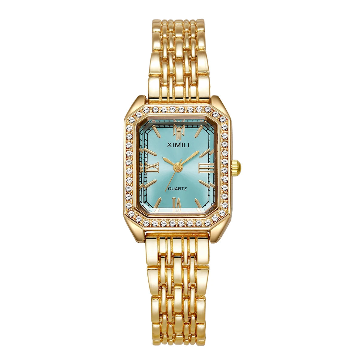Luxo strass relógios femininos moda retângulo pulseira relógio de pulso de quartzo para meninas reloj mujer Qme Blue