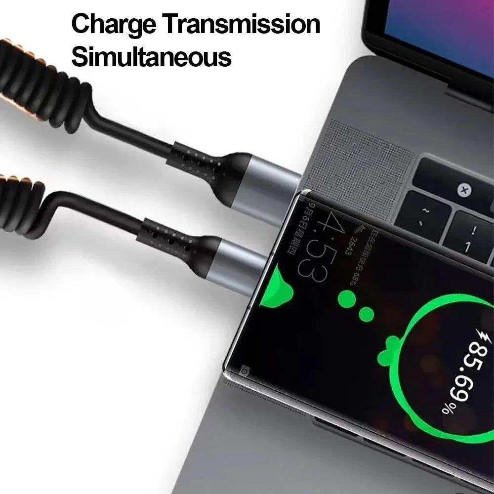 66W 1M Type C To Type C Car Spring Data Cord 6A Short Fast Charging USB C Cable For iPhone 15 Xiaomi Samsung Portable Short Wire Qme