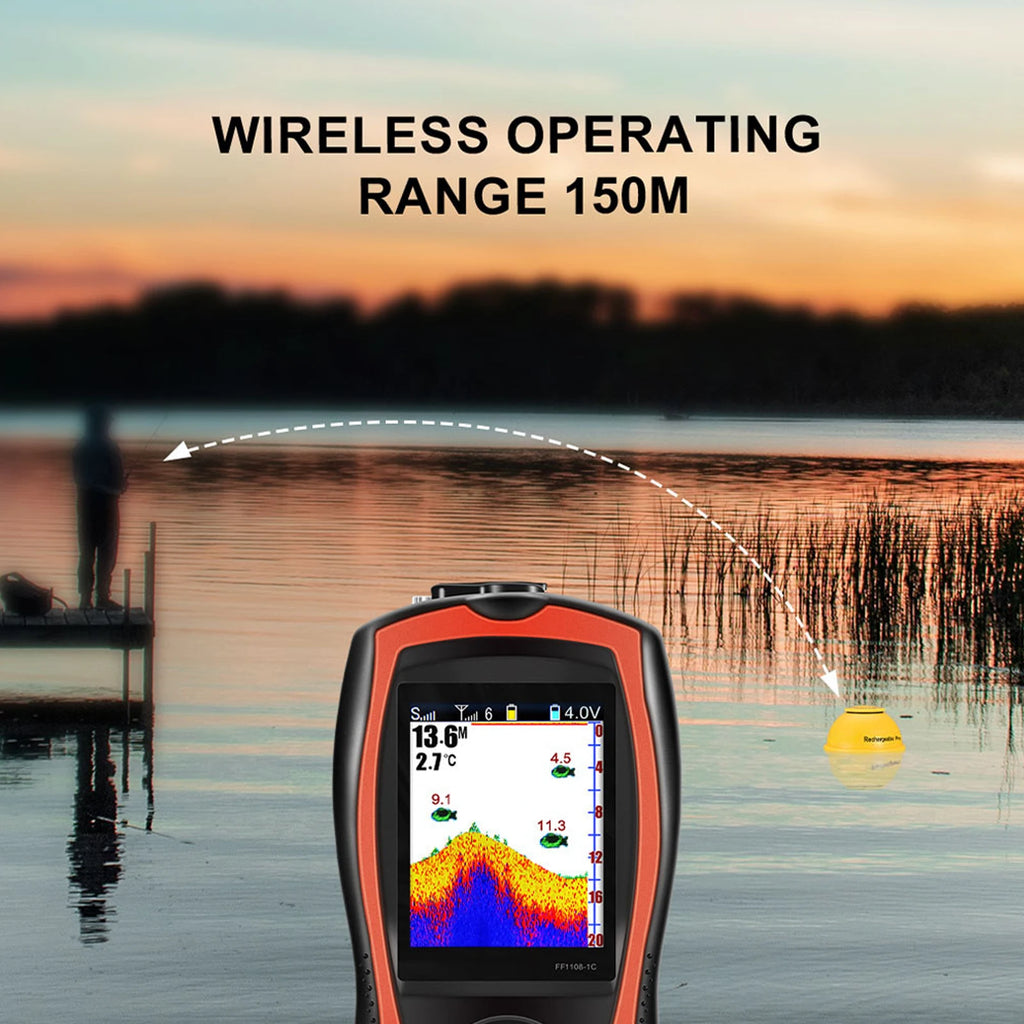 Sounder Fishfinder Portable Fish Finder Transducer Sonar Sensor LCD Screen Sounder with Fish Attractive Lamp Qme