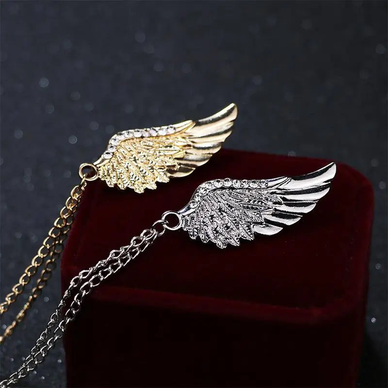 Angel Wings Tassel Chain Lapel Pin, Luxury Metal Feather Unisex Brooch Jewelry Gifts for Men Women Qme