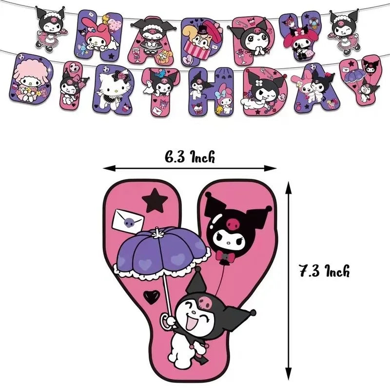 Hello Kitty Kuromi-themed Birthday Party Decorations Balloons Paper Qme