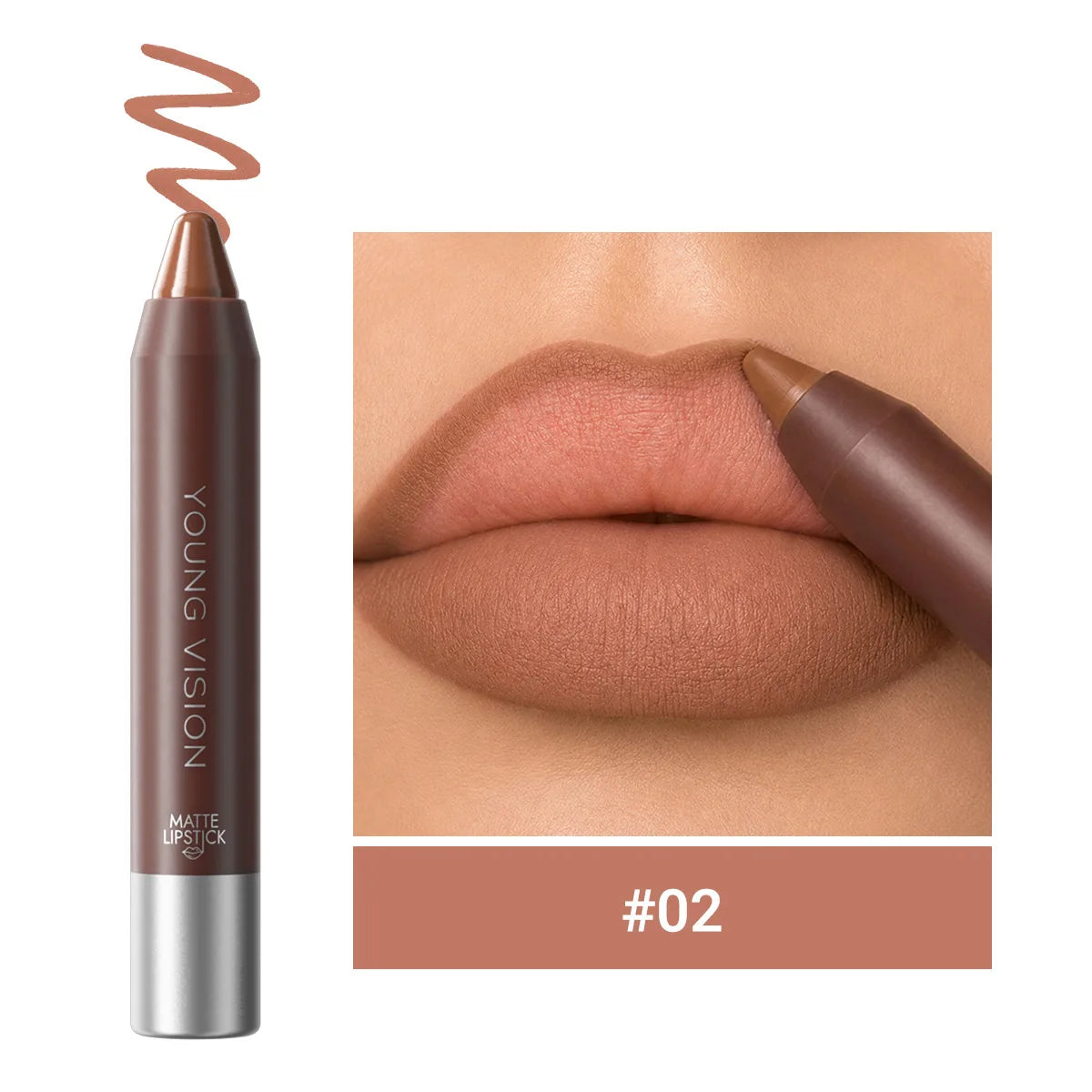 3-in-1 Matte Lip Pencil Crayon, Chocolate Brown Velvet Smooth Lip Liner, LongLasting Waterproof Lipstick for Ombre Gradient Lips Qme 02