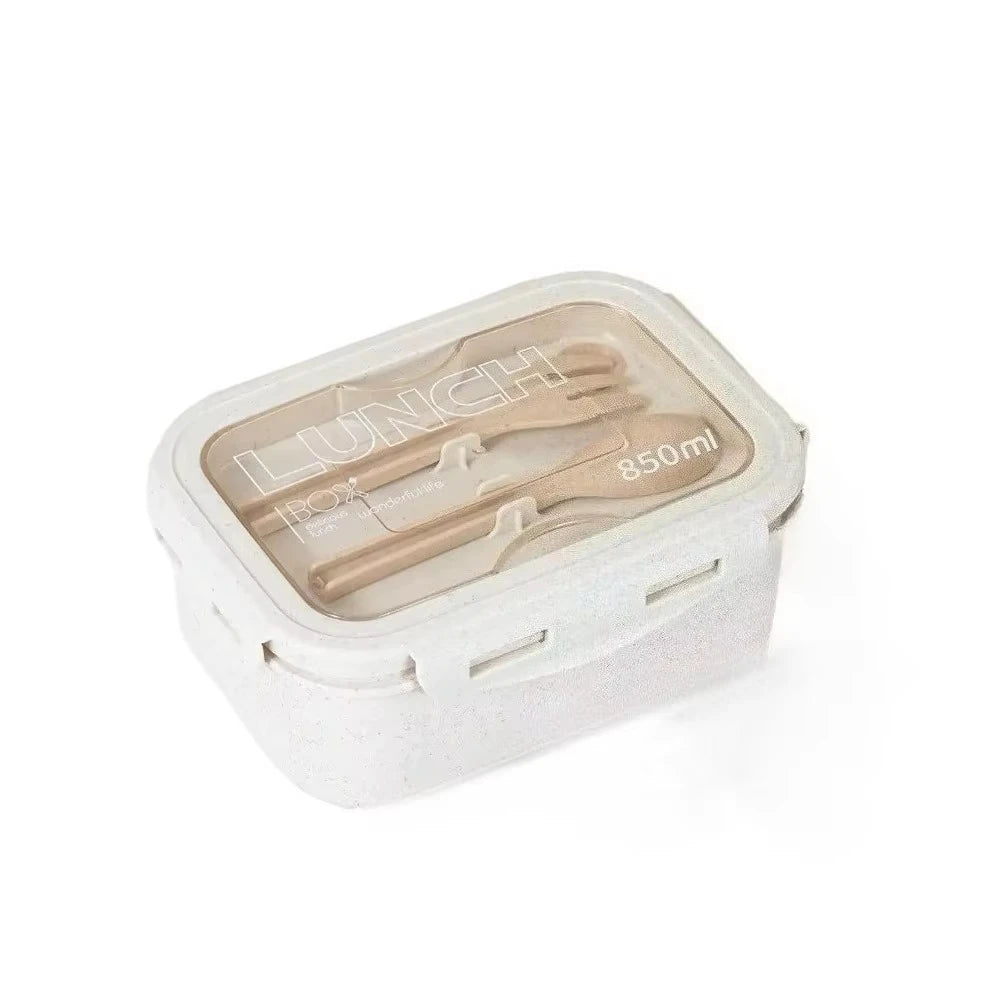Wheat Straw Lunch Box Bento Students Portable Sealed Compartment Qme Beige 2 2|800ml