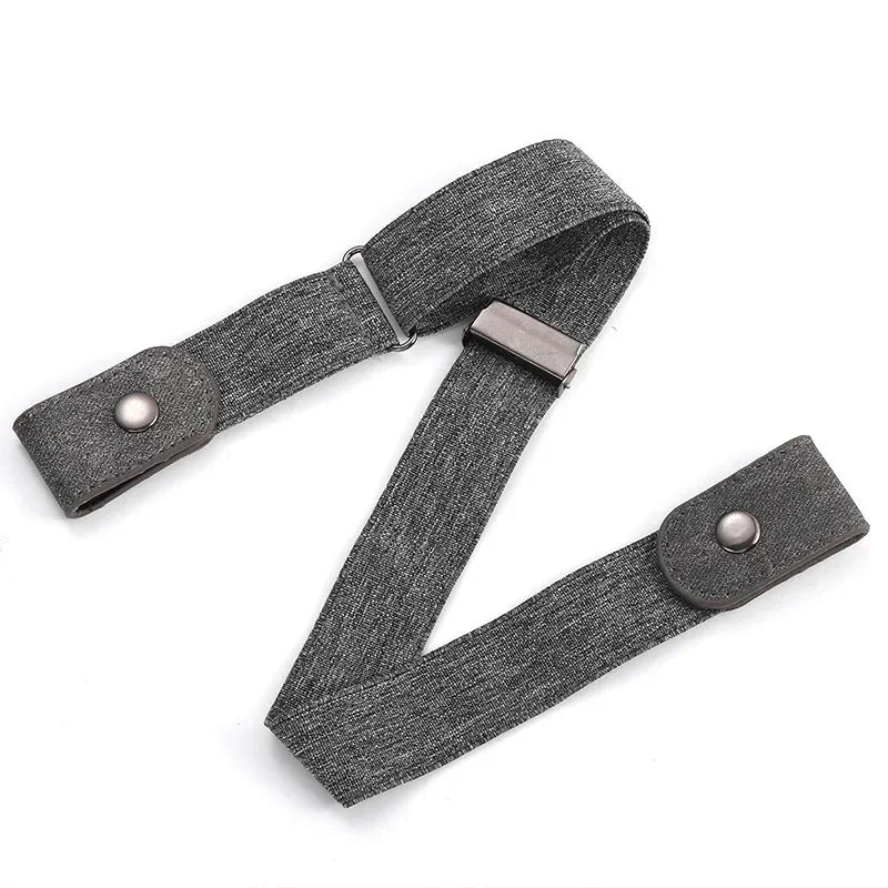 Canvas Adjustable Elastic Waist Band Invisible Belt Buckle-free Belts Qme gray 60-65cm