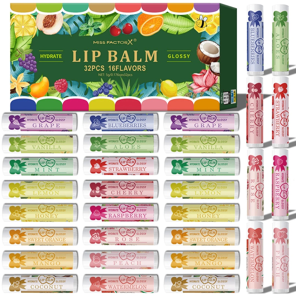 32 Piece Colored Lipstick Set - 16 Fragrance, Natural Finish, Moisturizing Lip Care, Lasting, Suitable for All Skin Types Qme