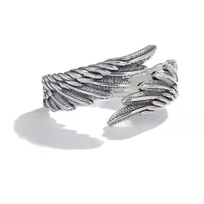 Retro Angel Demon Wing Couples Rings Men Women Charm Exquisite Jewelry Vintage Ancient Silver Color Punk Hip Hop Adjustable Qme Angel resizable