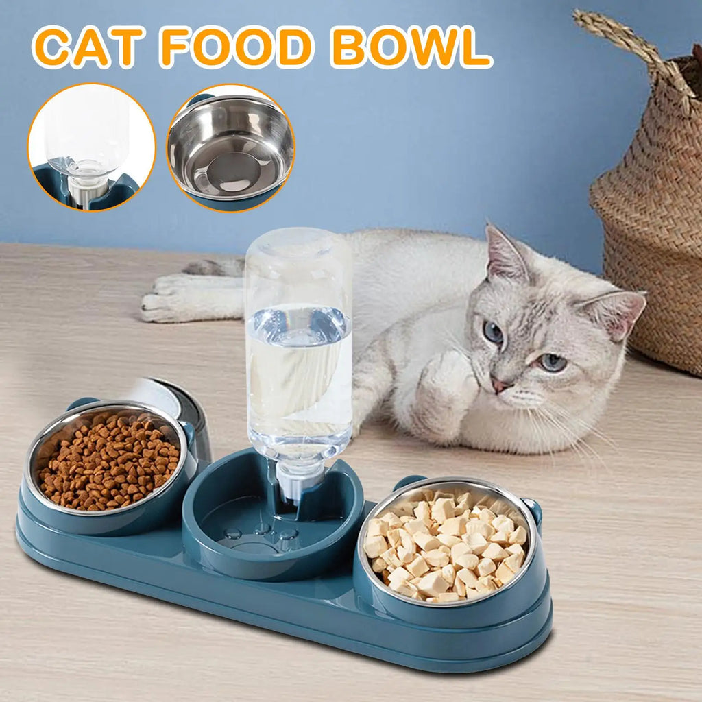 Pet Bowl Raised Dog Cat Dishes Food Water Stainless Steel Non-slip Qme