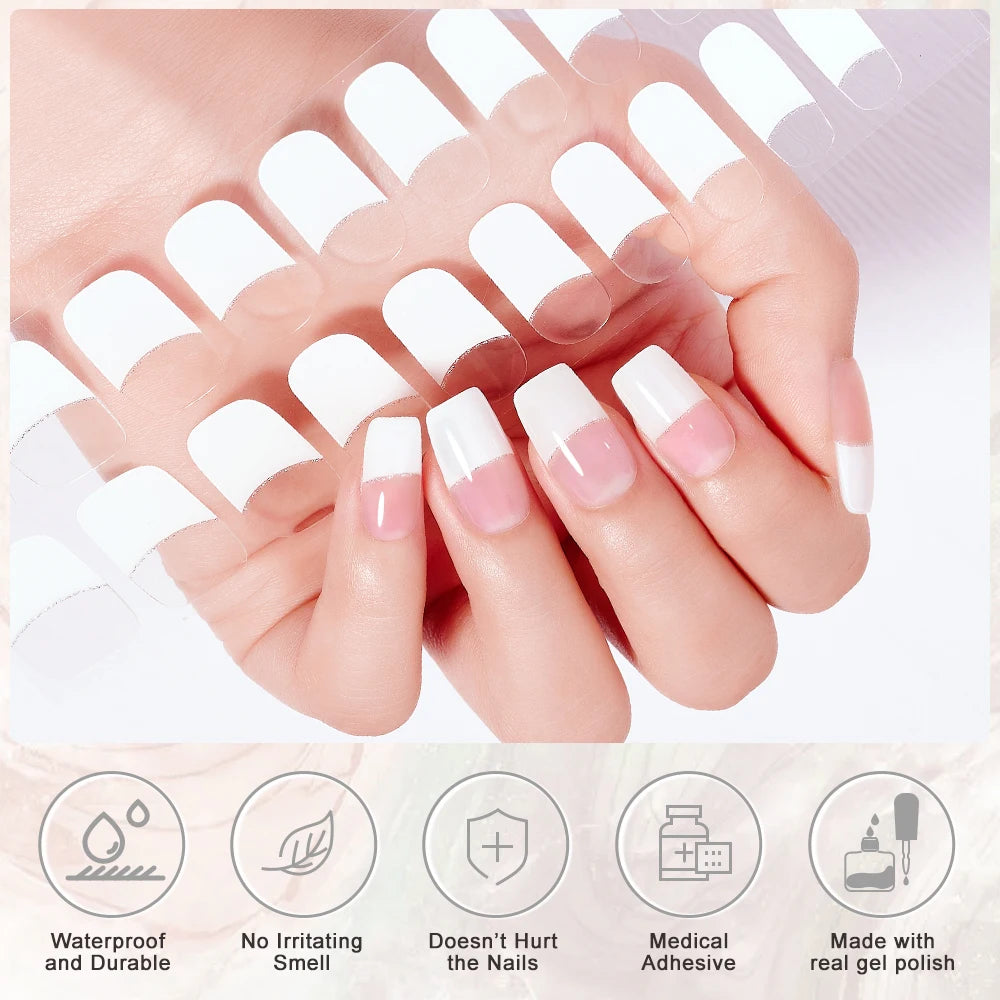 20Tips Transparent Semi Cured Gel Nail Stickers Clear Extension Qme