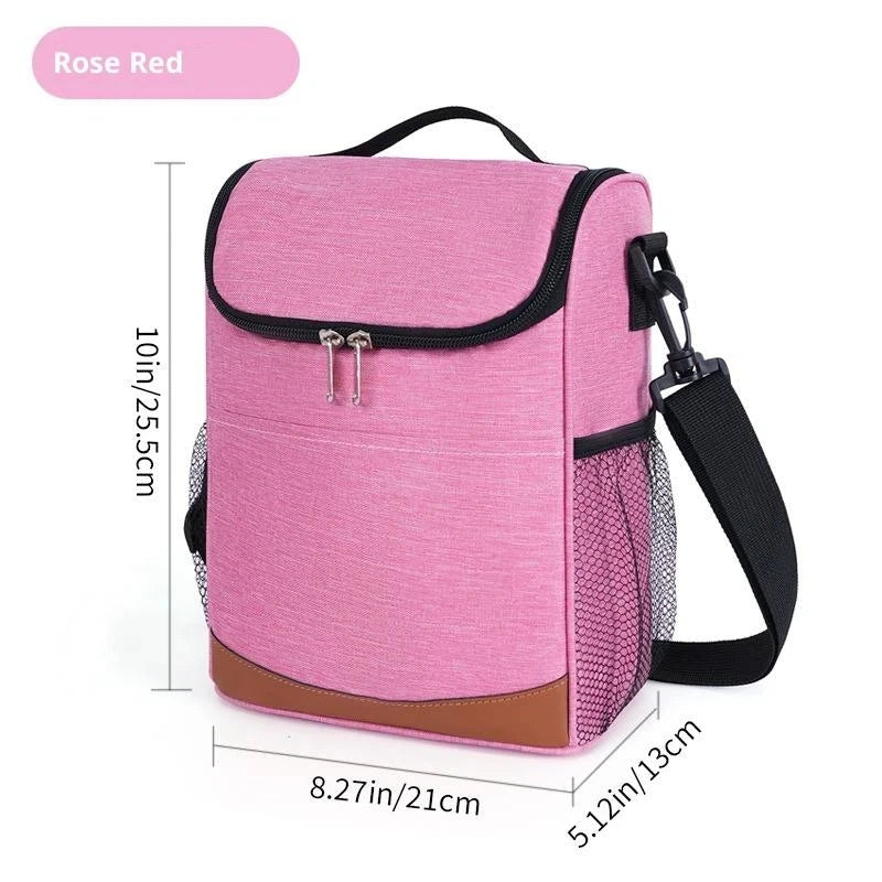 Large Capacity Insulated Lunch Tote Bag Leakproof Thermal Lunchbox Qme Rose red