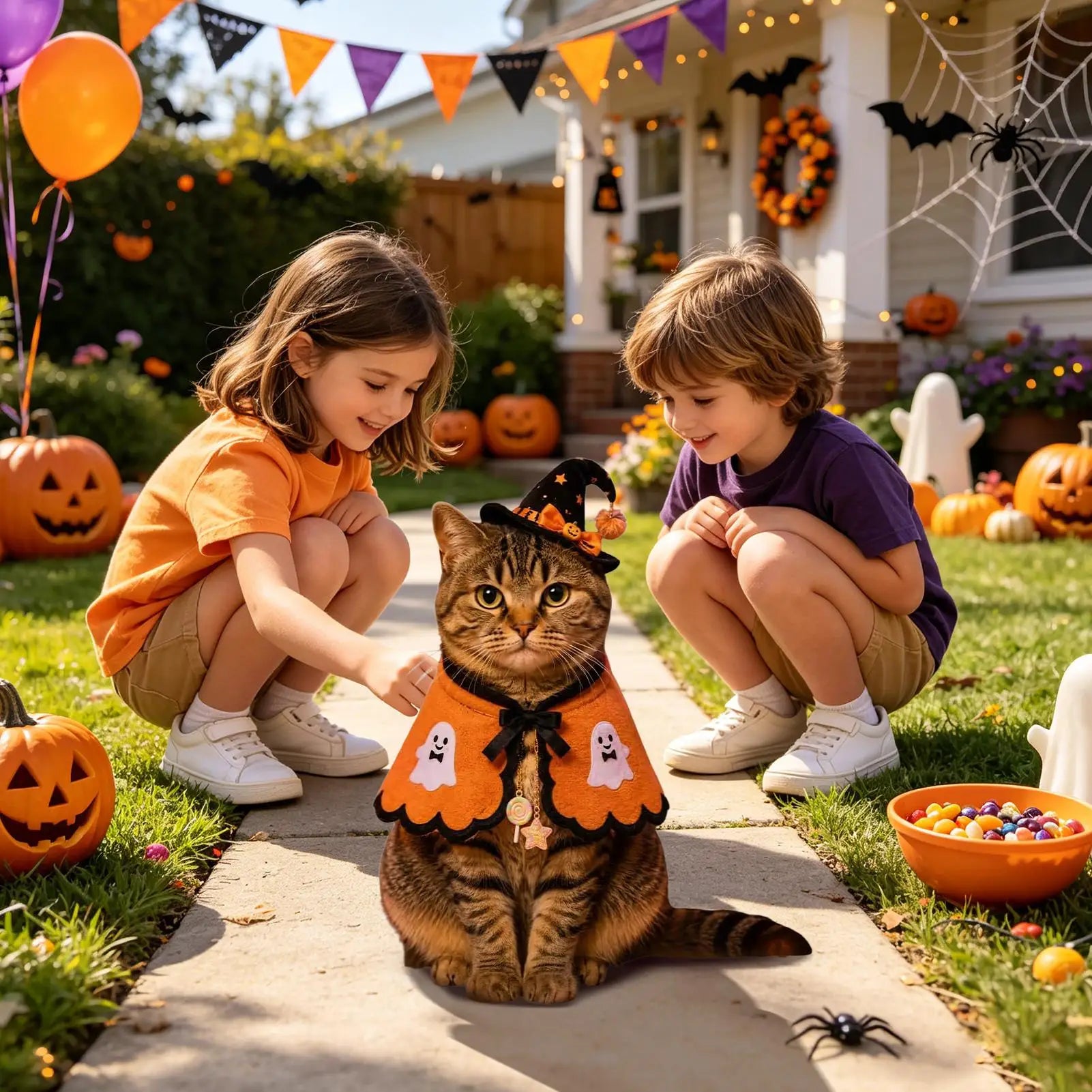 Halloween Costume Cats Pet Cosplay Cloak Cape Kitten Holiday Home Qme