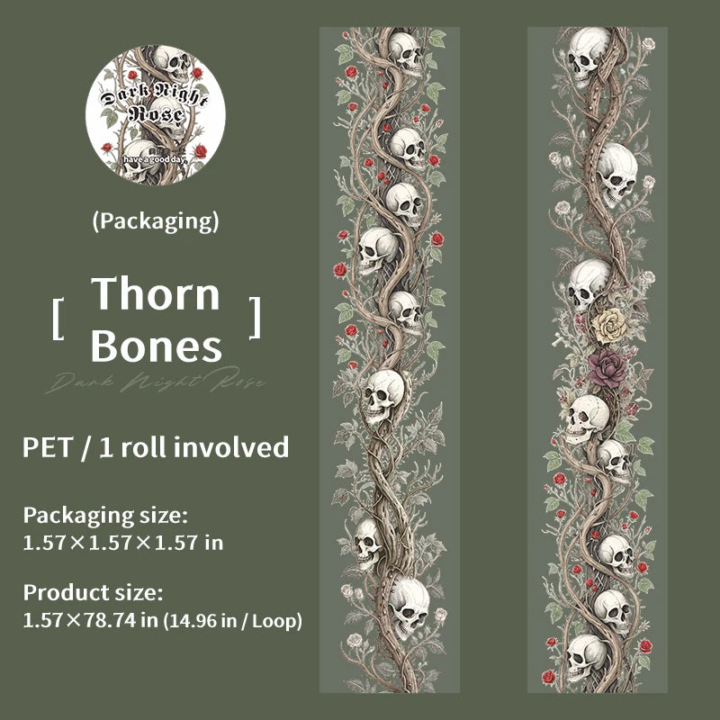 1Roll Halloween Gothic Rose Skeleton Washi Tape for Scrapbooking DIY, Journal Decoration, Phone Case Notebook Decor Qme 2