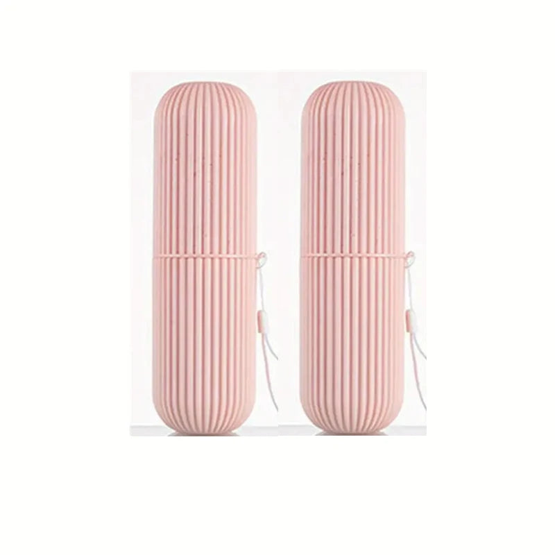 Portable Travel Toothbrush Box With Mouthwash Cup Convenient Brushing Cup And Toothwash Tooth Cylinder For Bathroom Essentials Qme 2PCS pink