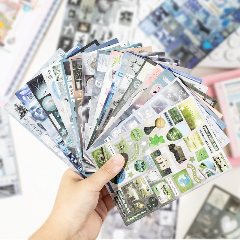 30 Sheets Cute Flash Decorative Cut Film Y2K Sticker Book Sticker Journal Handbook Scrapbooking Decoration Aesthetic Stickers Qme