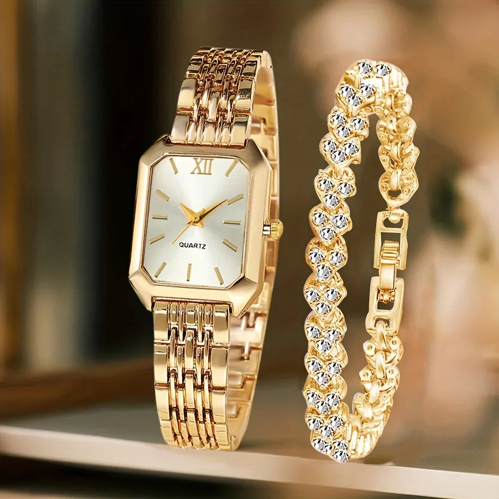 2026 Simple and versatile square women's watch, Instagram-style steel band fashion quartz watch, trendy ladies' wristwatch Qme